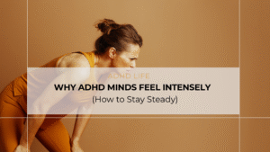 Illustration of a person surrounded by colorful waves representing intense emotions, symbolizing the emotional experiences of ADHD minds.
